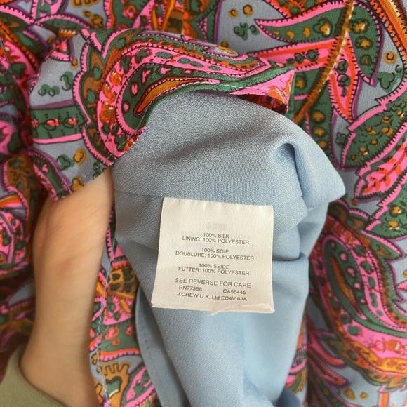 J. Crew Silk Dress Paisley Print Flounce Hem Pink Blue Size 4 - Picture 14 of 16